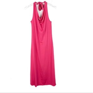 NWT Sincerely Jules Drapey Neck Halter Maxi Dress Pink Slinky Size XL Neck Bow